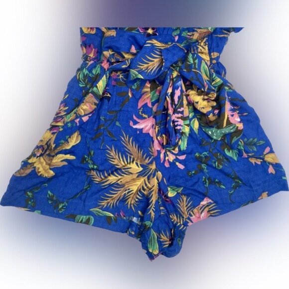 Rachel Roy Blue Tropical Halter Romper S NWT Sleeveless Waist Tie Summer - Picture 8 of 8